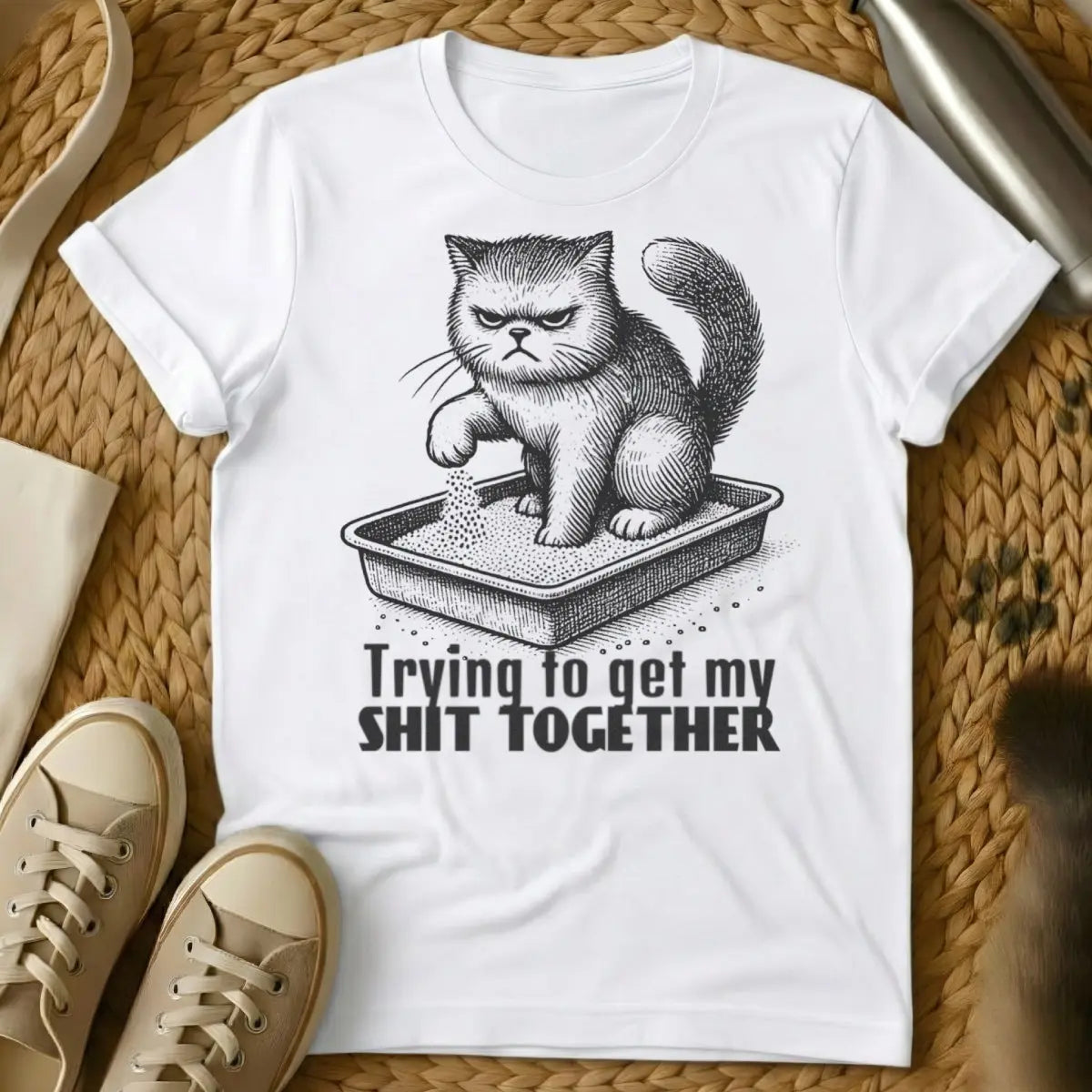 Get Sh*t Together Cat Tee - White Cat T-Shirt