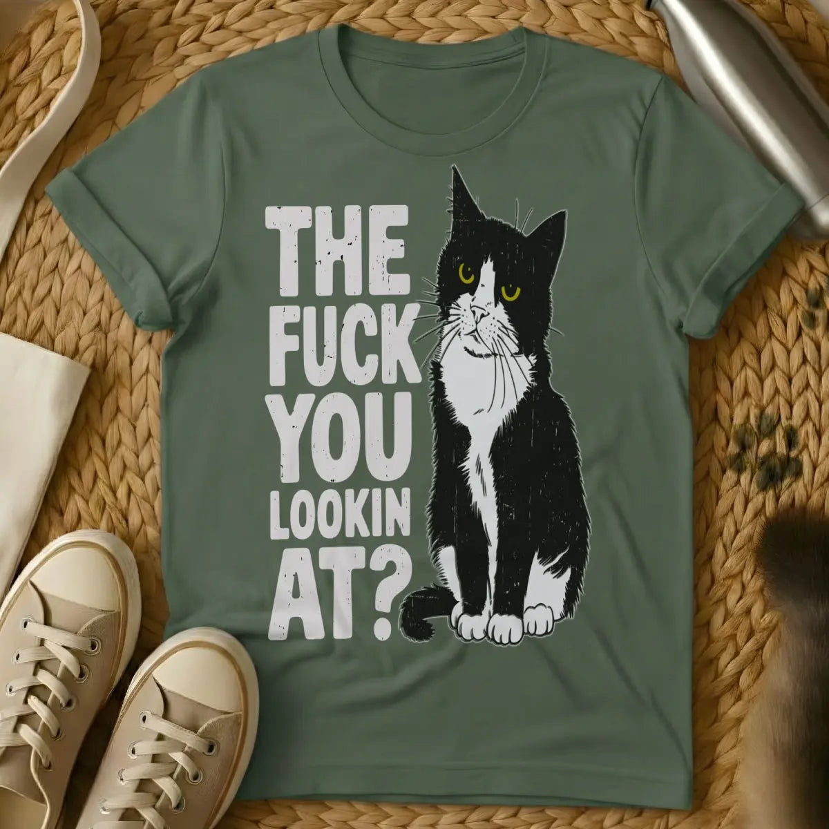 Look at Me Cat Shirt - Military Green Cat T-Shirt
