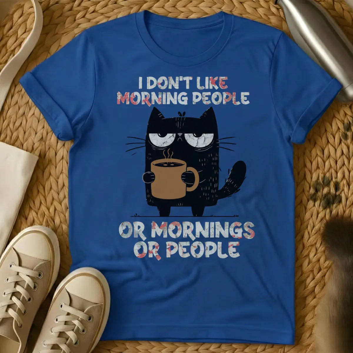 I Hate Morning People Cat Tee - Blue Cat T-Shirt