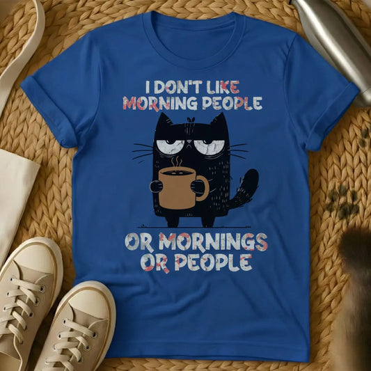 I Hate Morning People Cat Tee - Blue Cat T-Shirt