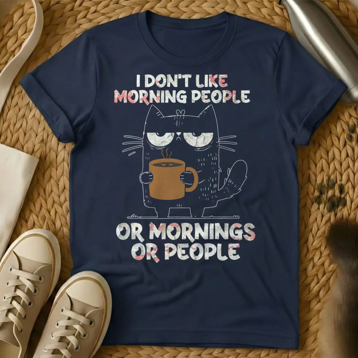 I Hate Morning People Cat Tee - Navy Cat T-Shirt