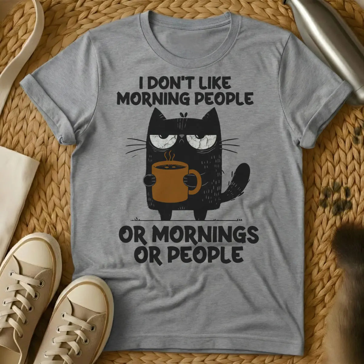 I Hate Morning People Cat Tee - Gray Cat T-Shirt