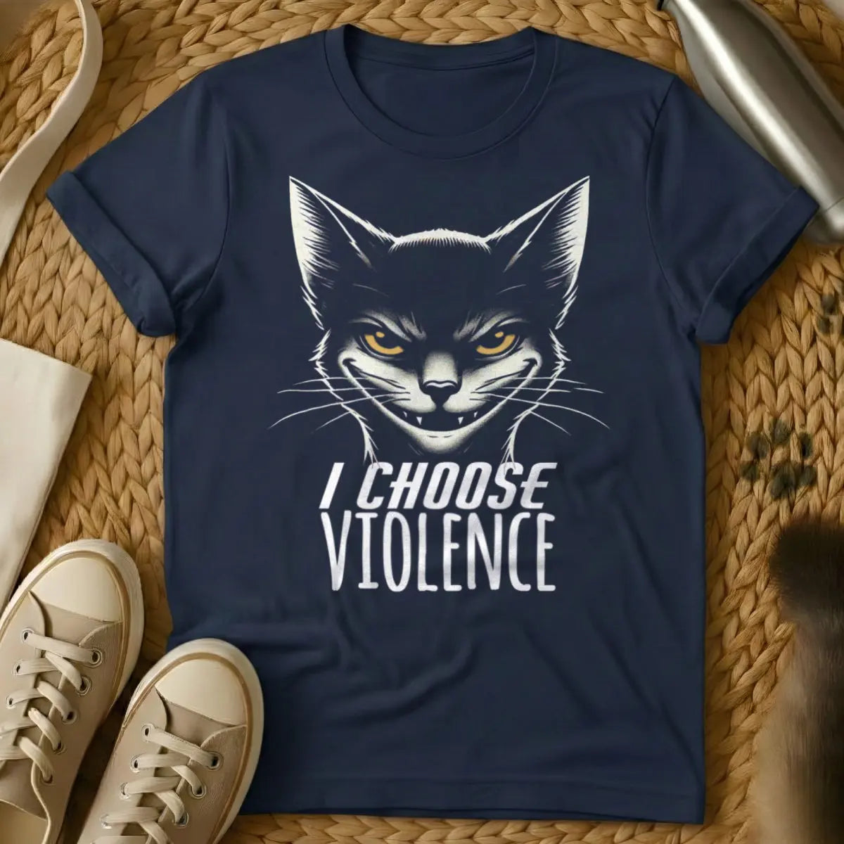 I Choose Violence Cat Shirt - Navy Cat T-Shirt