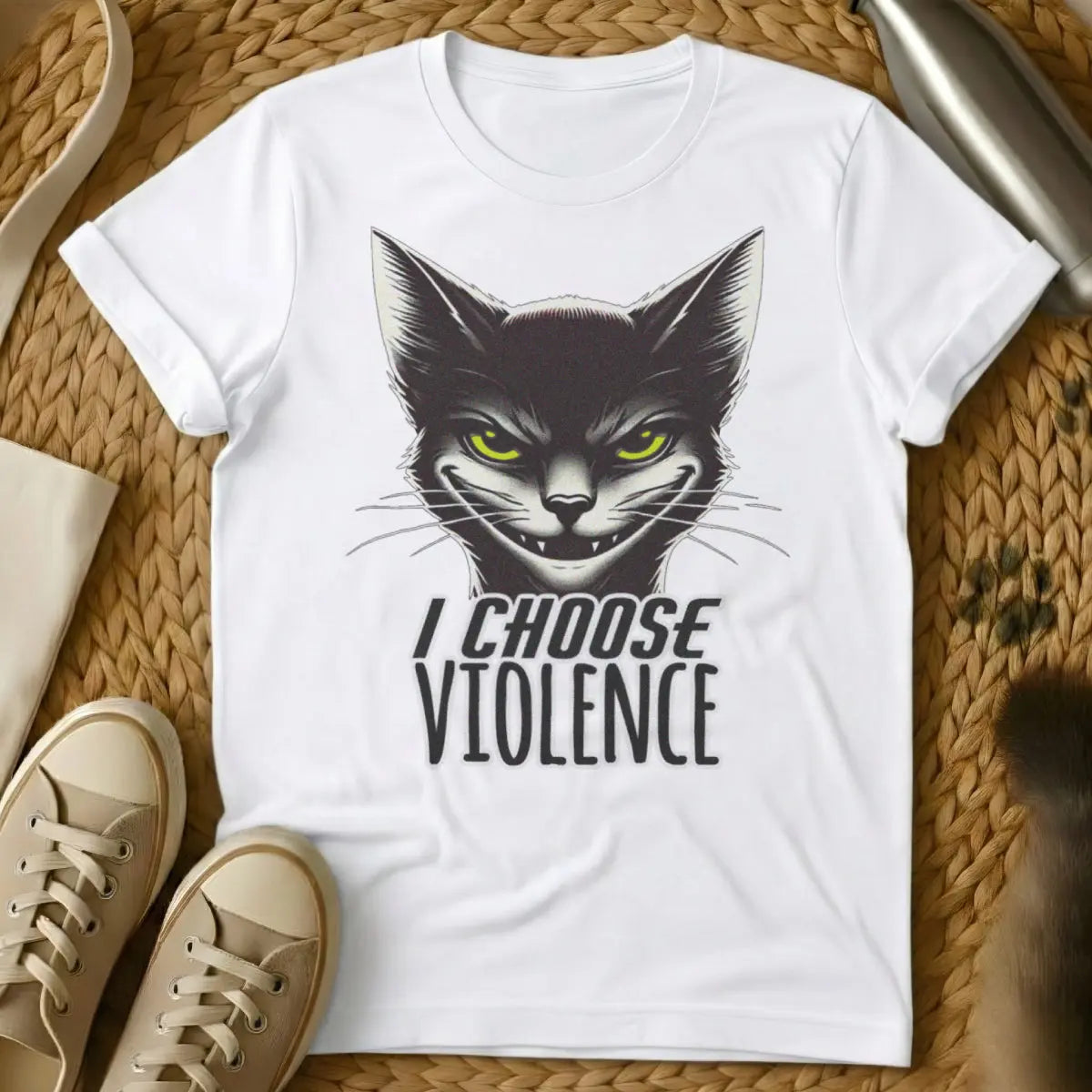 I Choose Violence Cat Shirt - White Cat T-Shirt
