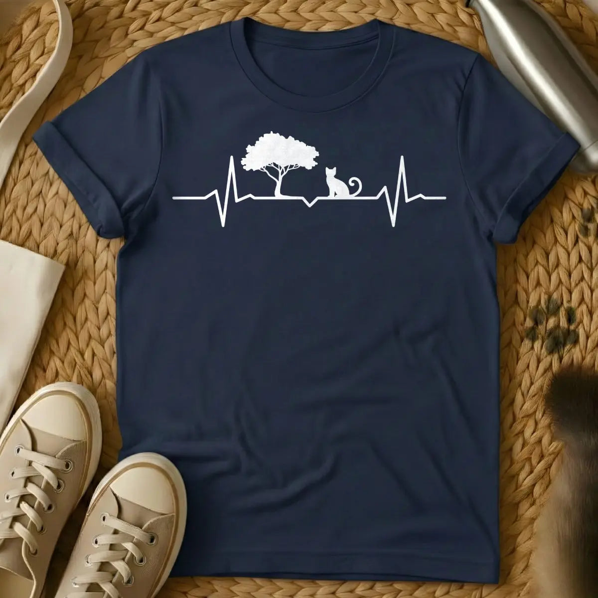 Bonsai Cat Shirt - Navy T-Shirt - bonsai cat humor, cat owner problems, japanese aesthetic parody