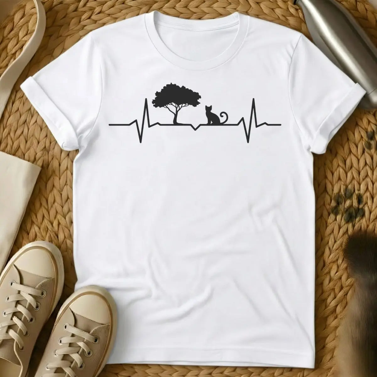 Bonsai Cat Shirt - White T-Shirt - bonsai cat humor, cat owner problems, japanese aesthetic parody