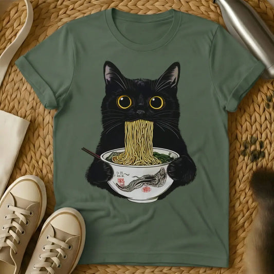 Ramen Cat Shirt - Military Green Cat T-Shirt