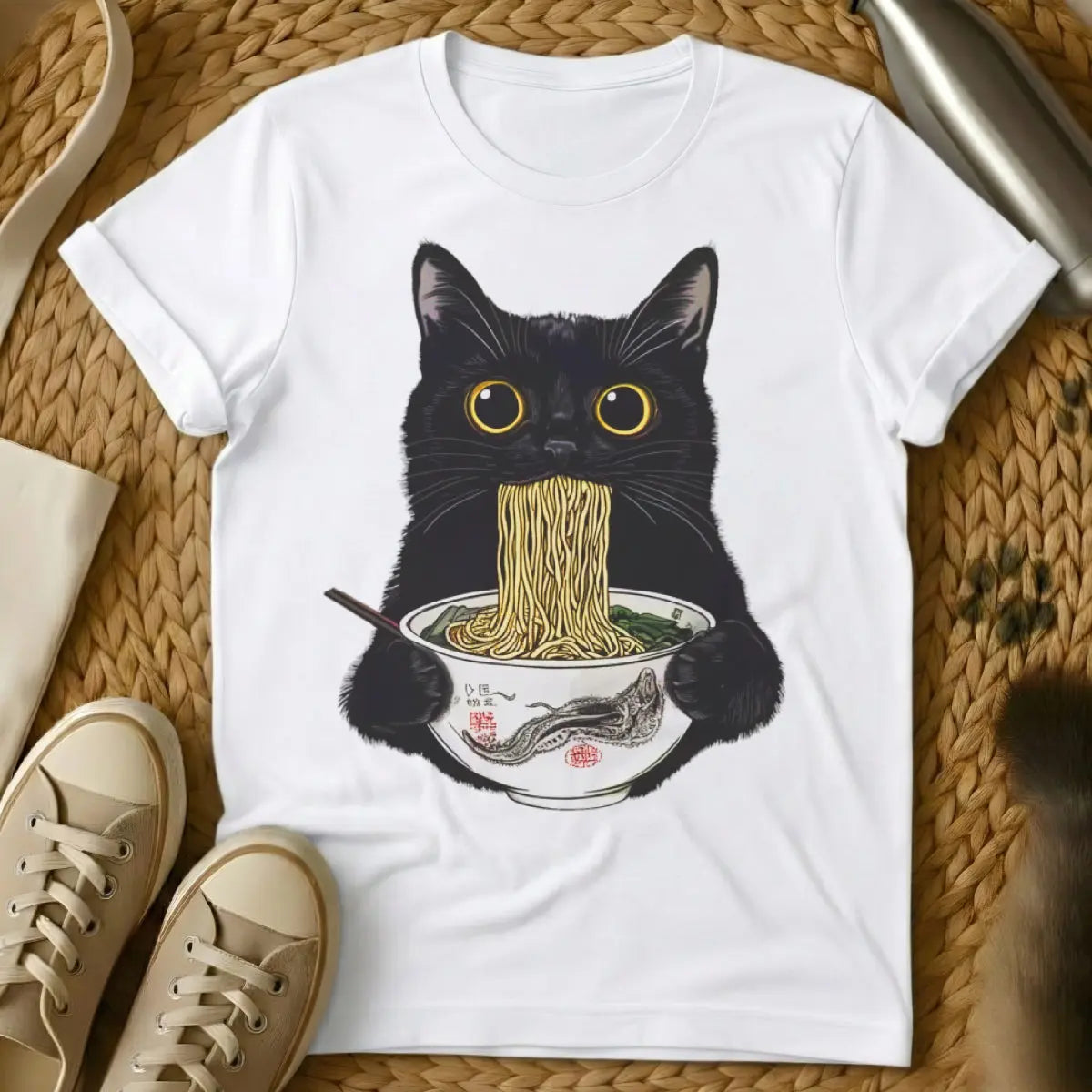 Ramen Cat Shirt - White Cat T-Shirt