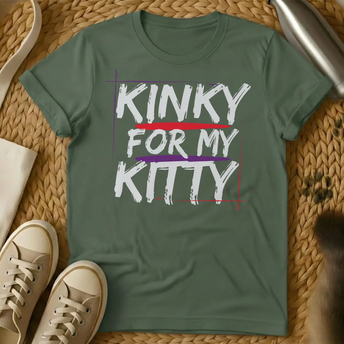 Kinky Cat Shirt - Military Green Cat T-Shirt