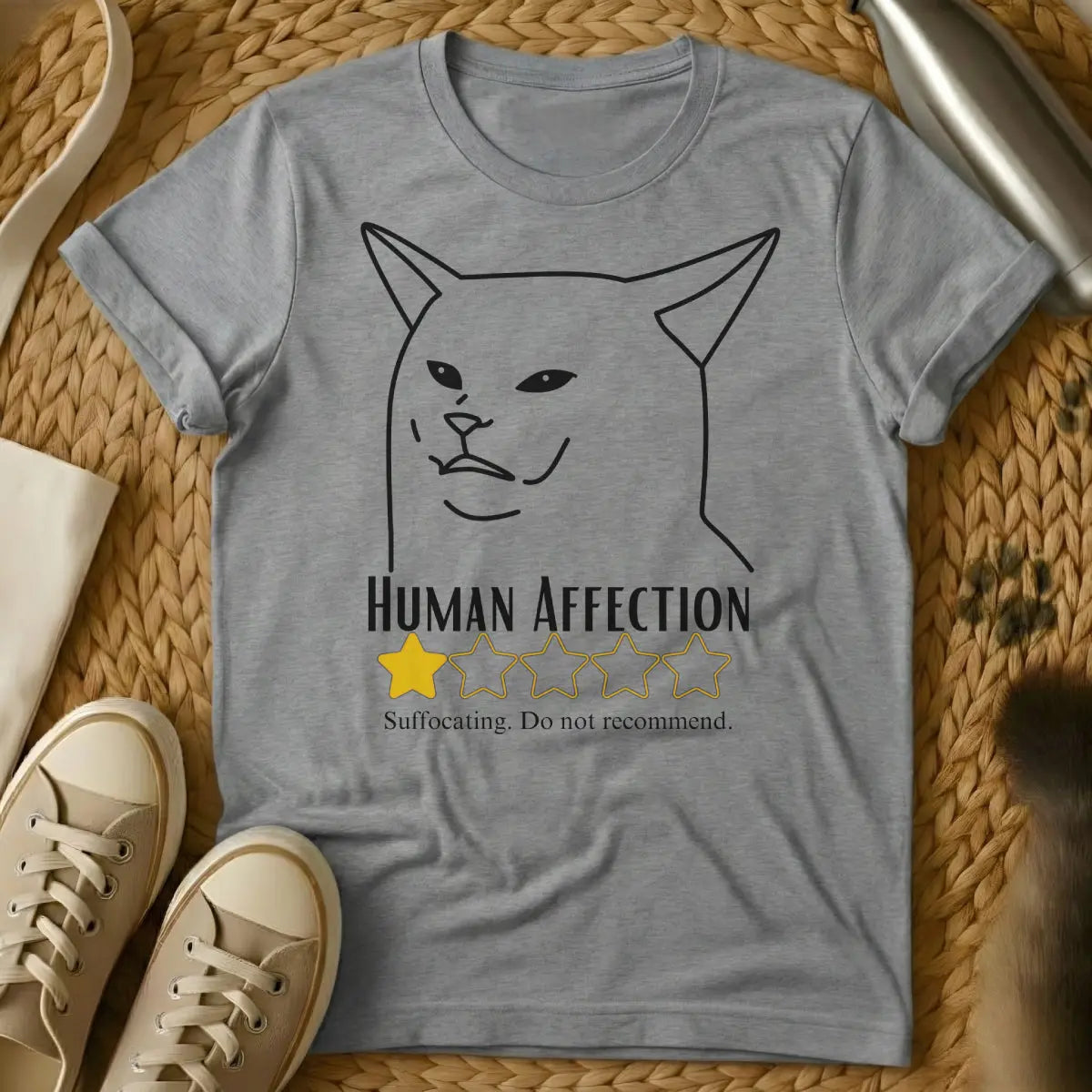 One Star Review Cat Shirt - Gray Cat T-Shirt
