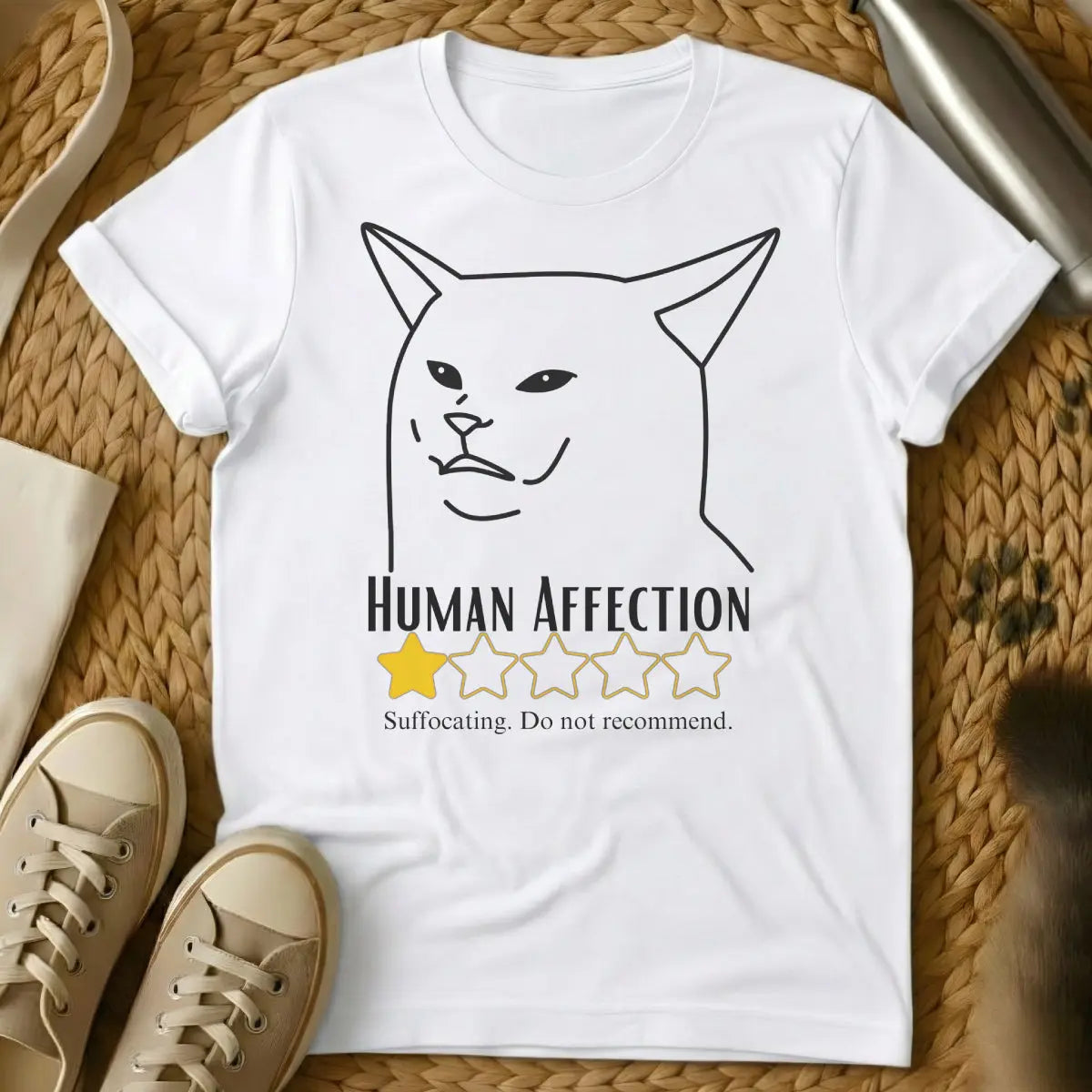 One Star Review Cat Shirt - White Cat T-Shirt