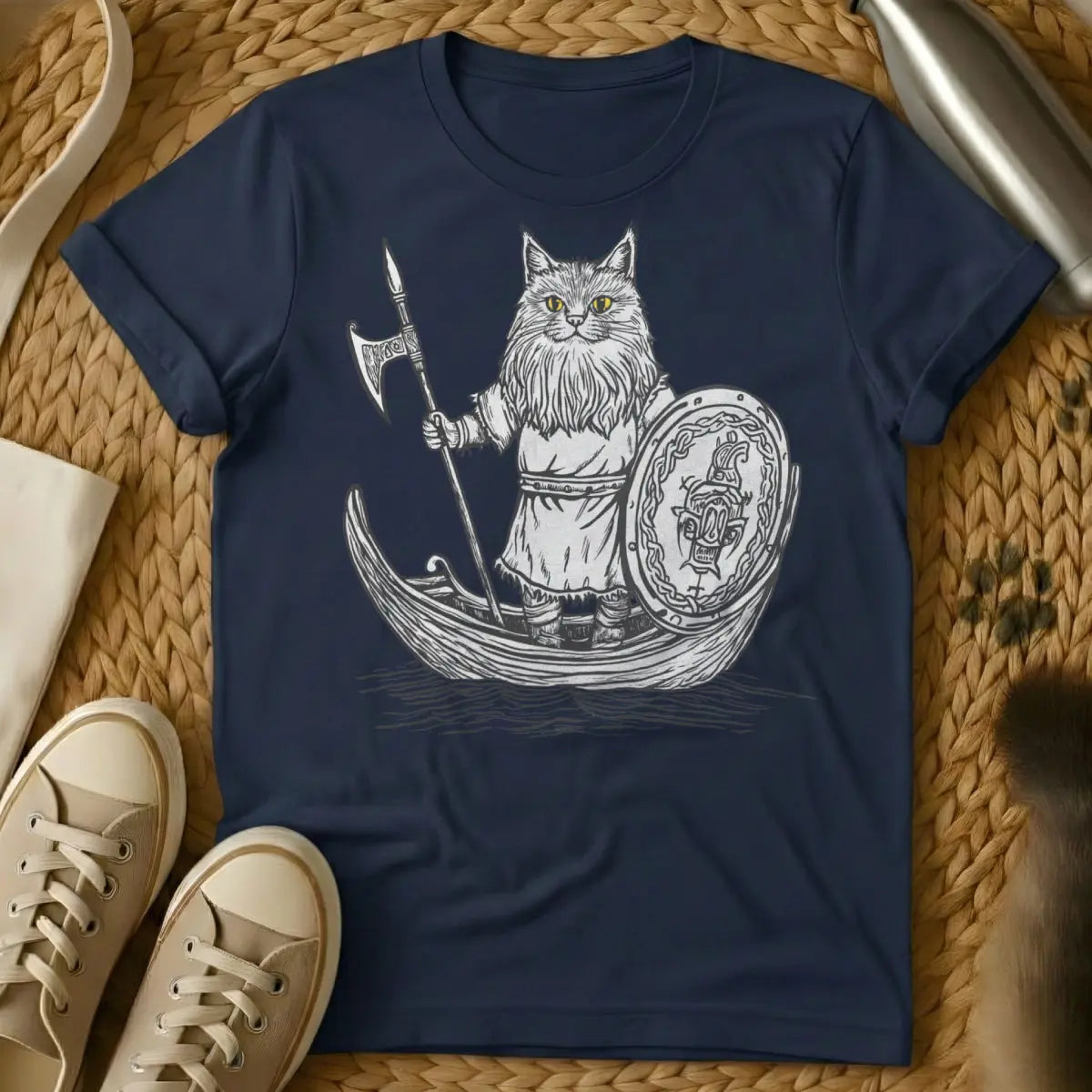 Viking Cat Shirt - Navy Cat T-Shirt