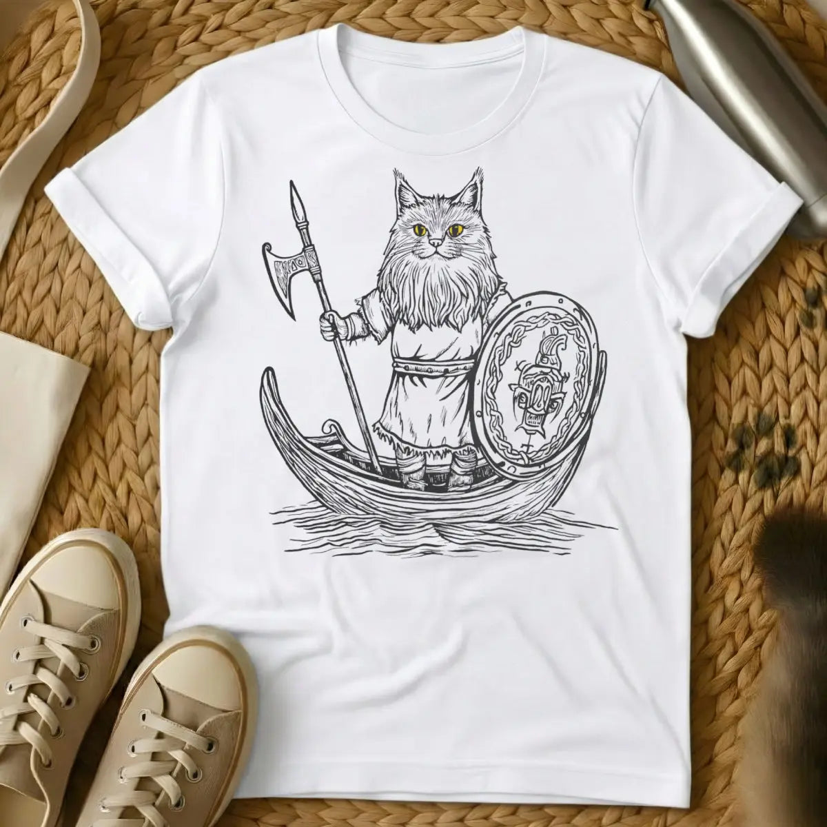 Viking Cat Shirt - White Cat T-Shirt