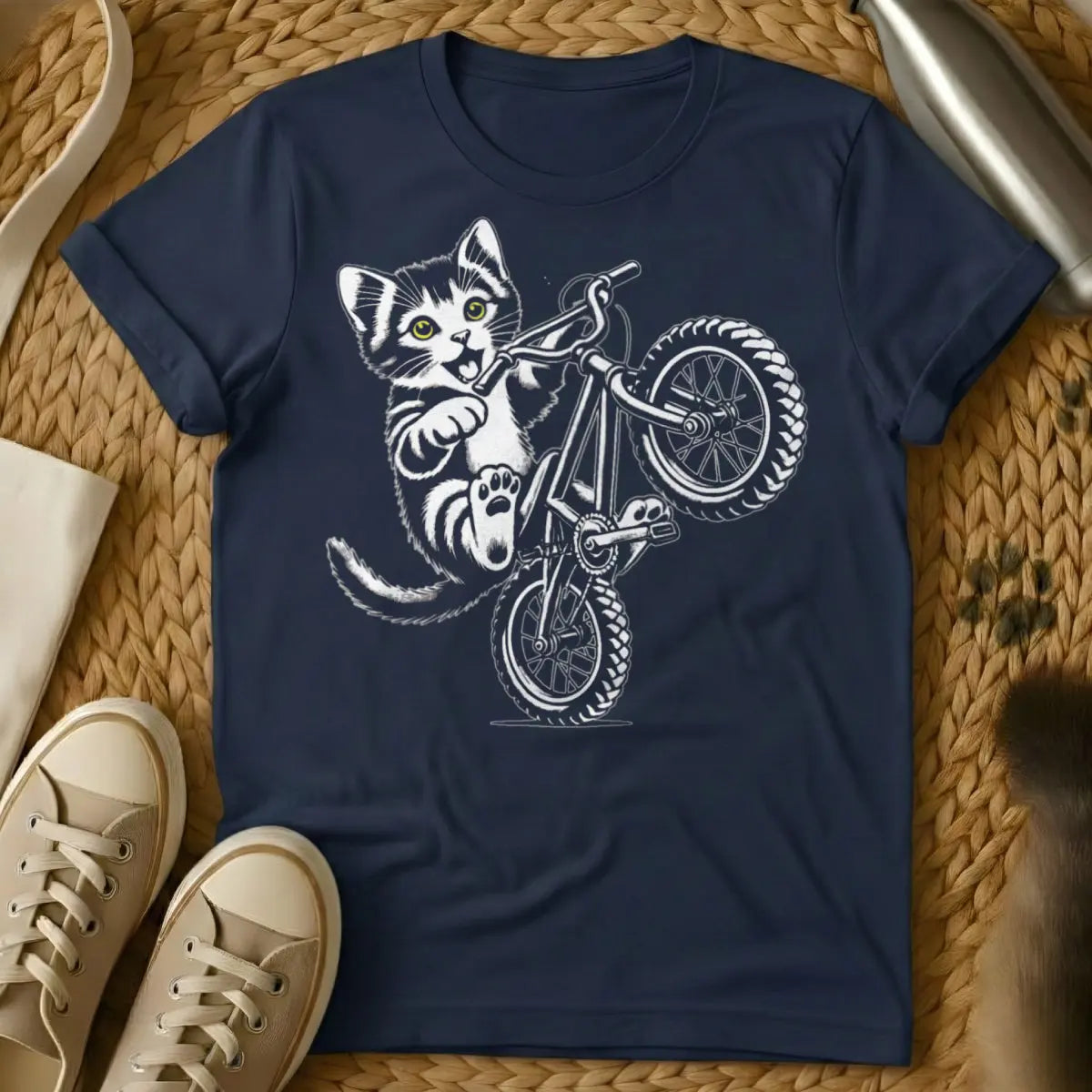 Kitten Bike Cat Shirt - Navy Cat T-Shirt