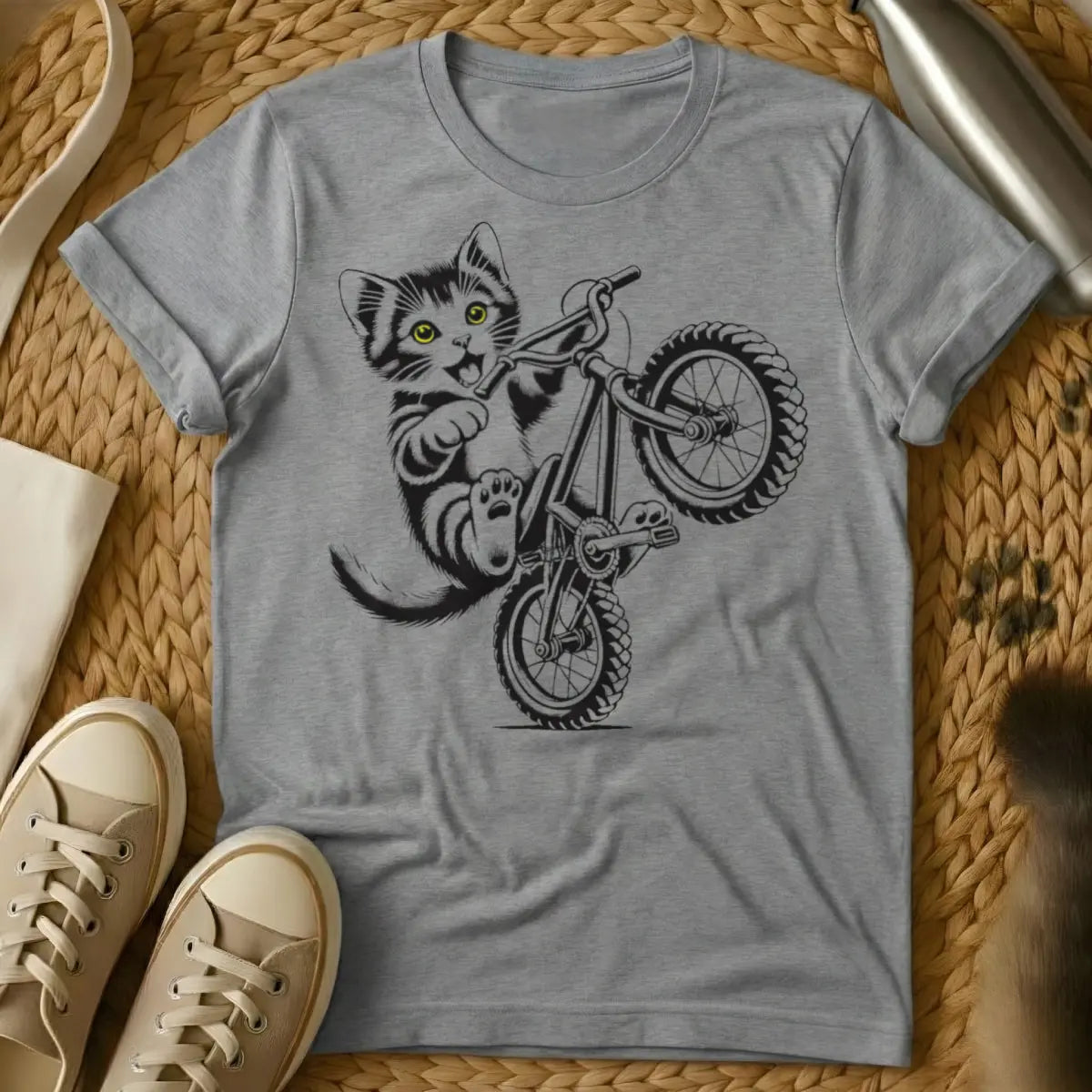 Kitten Bike Cat Shirt - Gray Cat T-Shirt