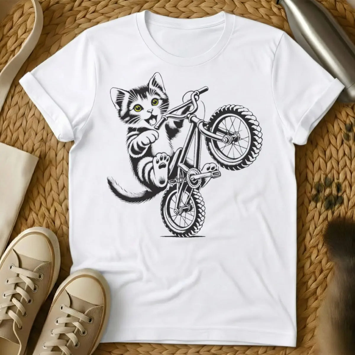 Kitten Bike Cat Shirt - White Cat T-Shirt