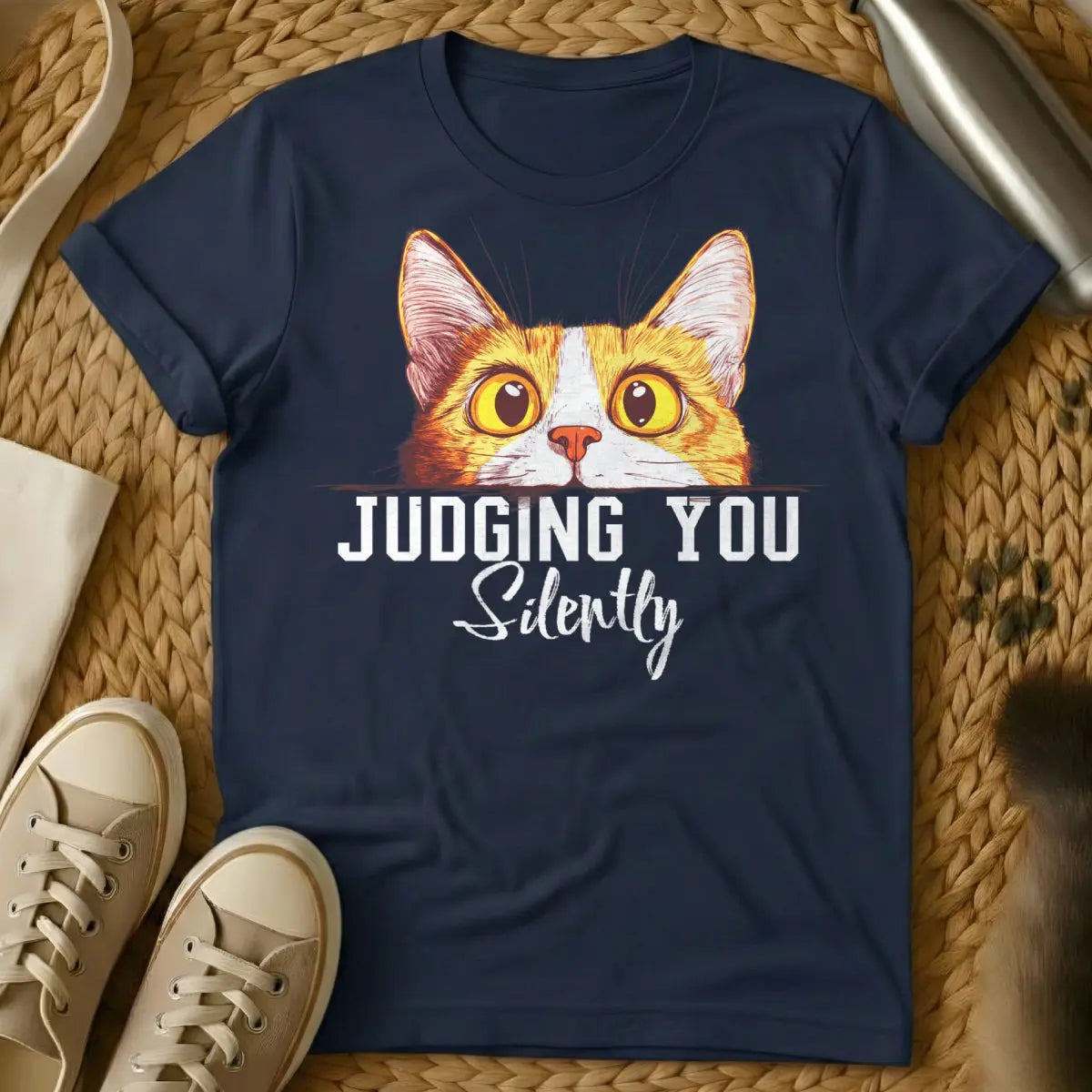 Silently Judging You Cat Tee - Navy Cat T-Shirt