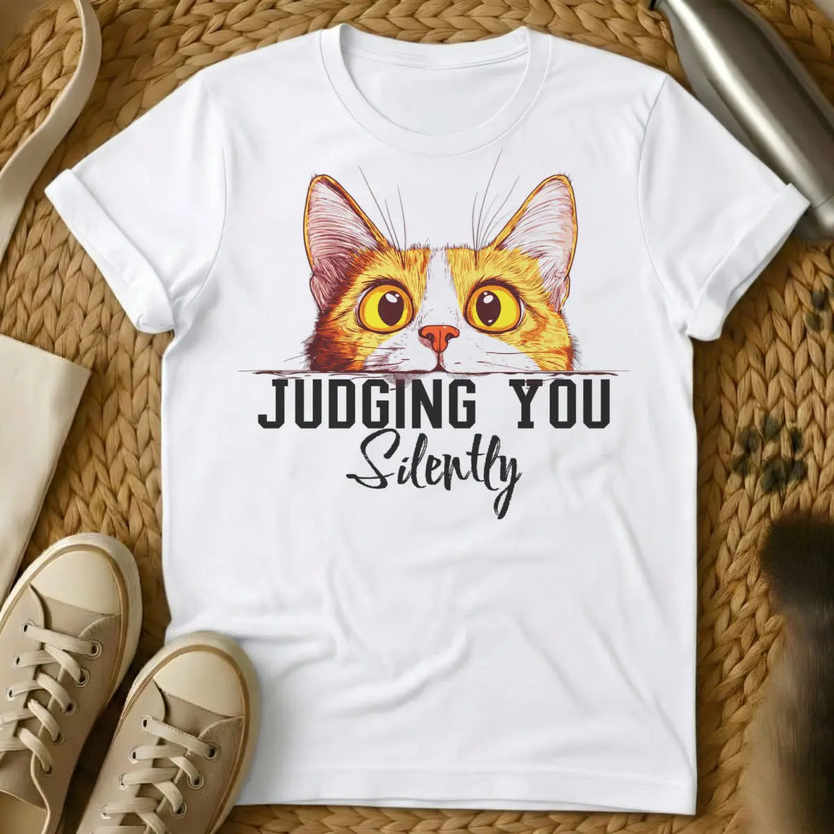 Silently Judging You Cat Tee - White Cat T-Shirt