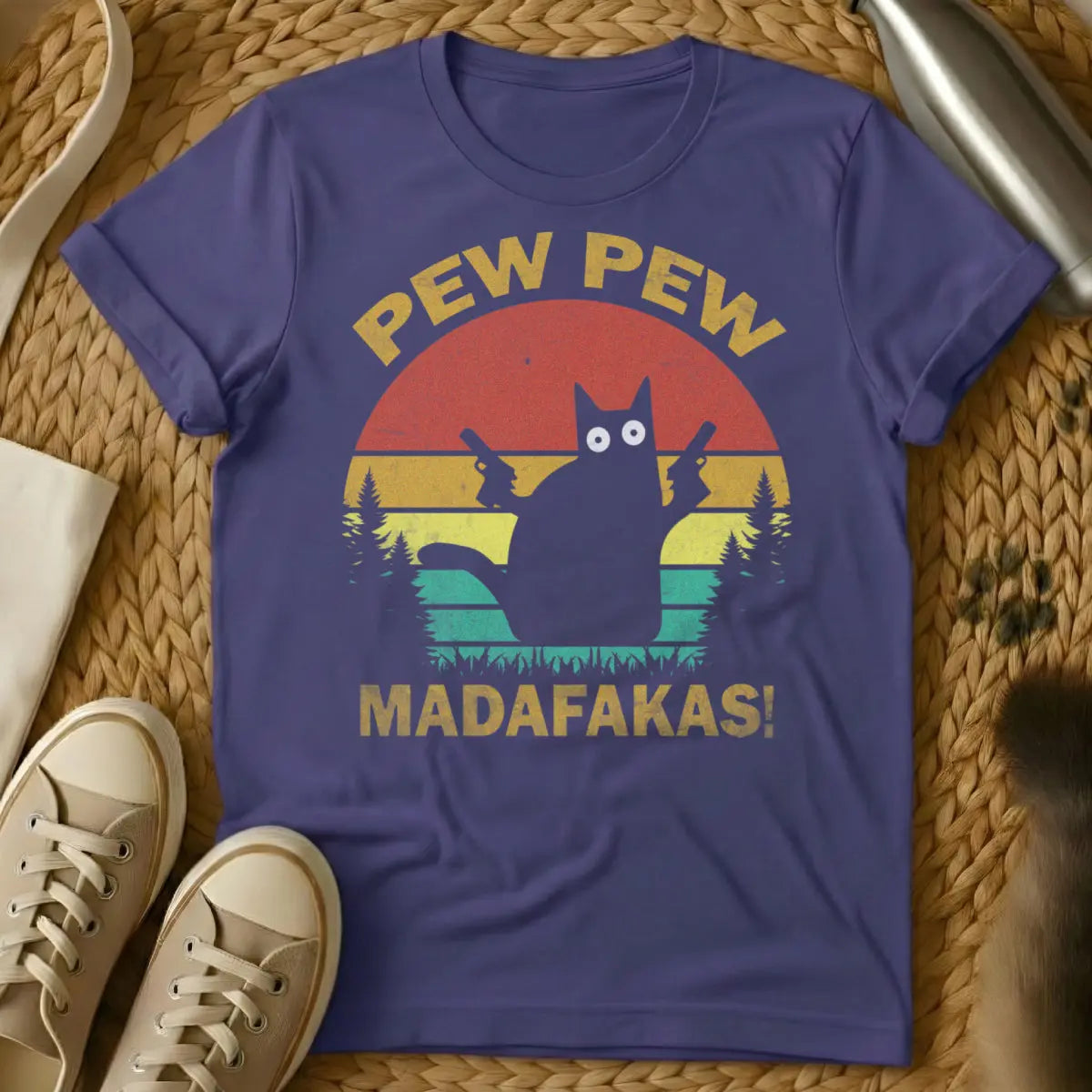 Pew Pew Madafakas Cat Shirt - Purple Cat T-Shirt