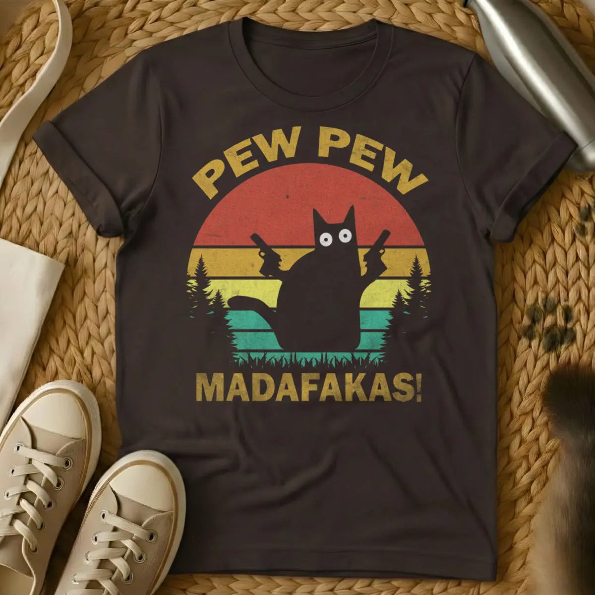 Pew Pew Madafakas Cat Shirt - Dark Chocolate Cat T-Shirt