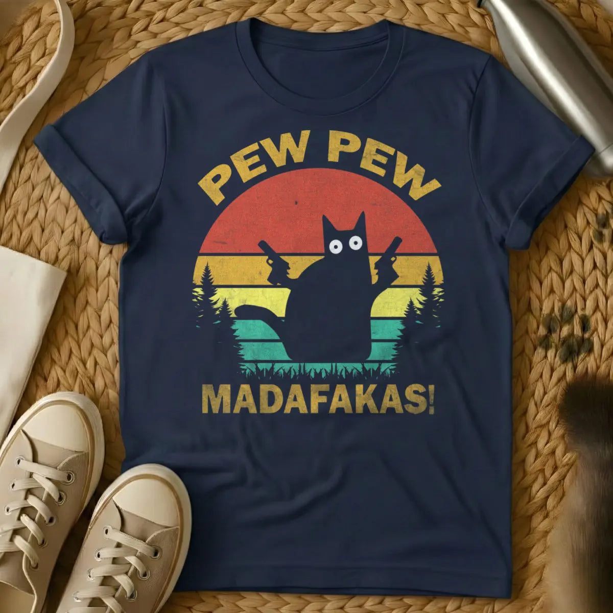 Pew Pew Madafakas Cat Shirt - Navy Cat T-Shirt