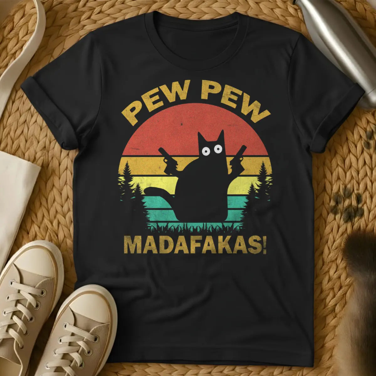 Pew Pew Madafakas Cat Shirt - Black Cat T-Shirt