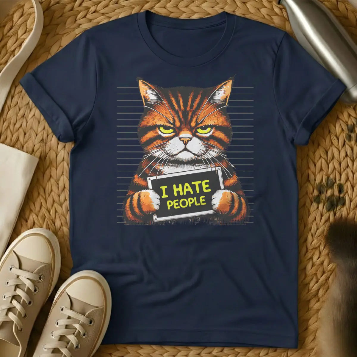 I Hate People Cat Shirt - Navy Cat T-Shirt