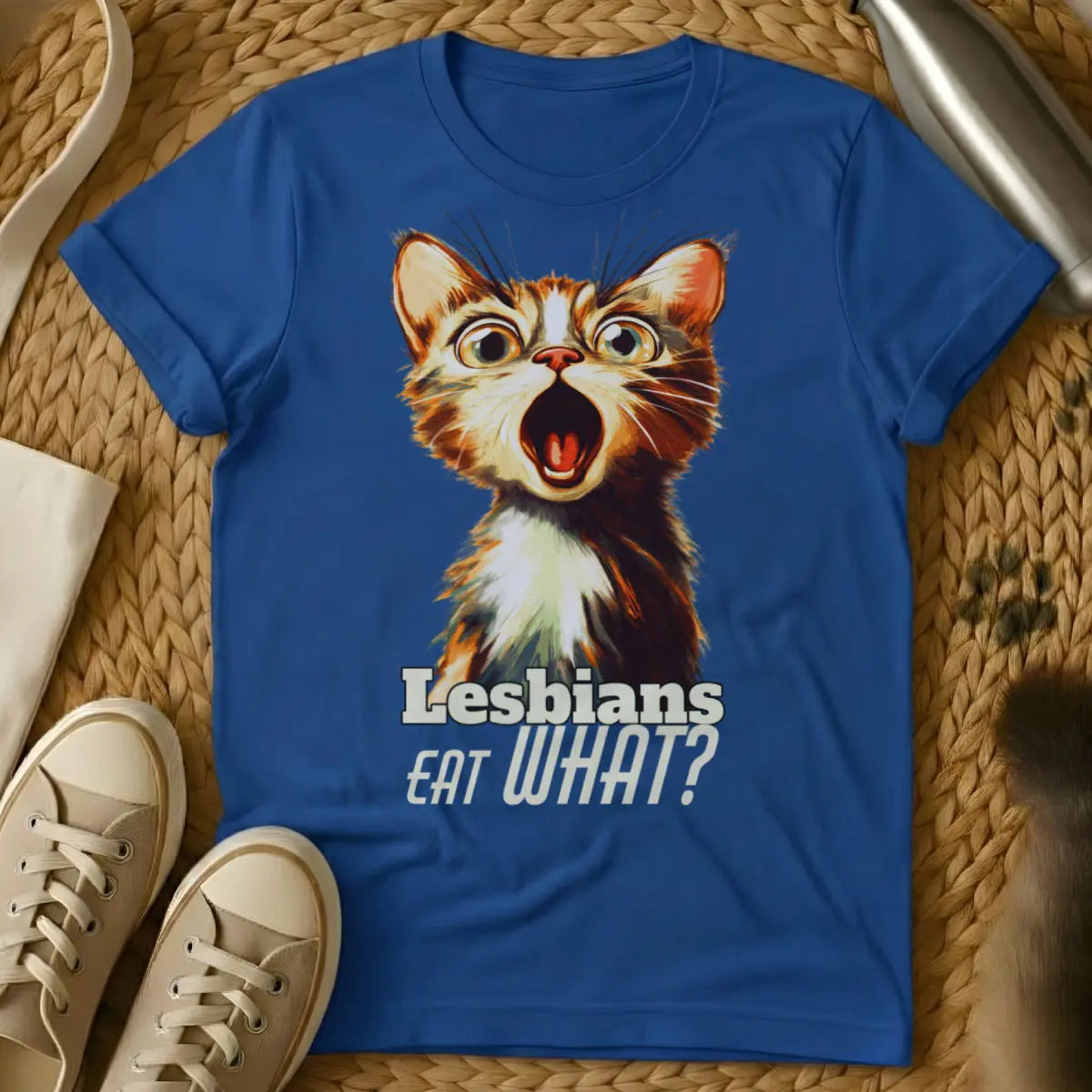 Lesbians Eat What Cat Tee - Blue Cat T-Shirt