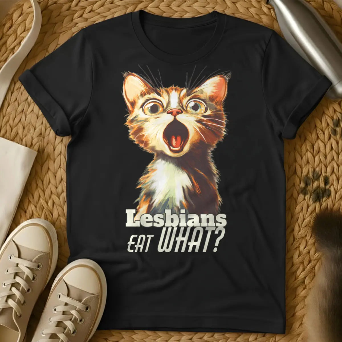 Lesbians Eat What Cat Tee - Black Cat T-Shirt