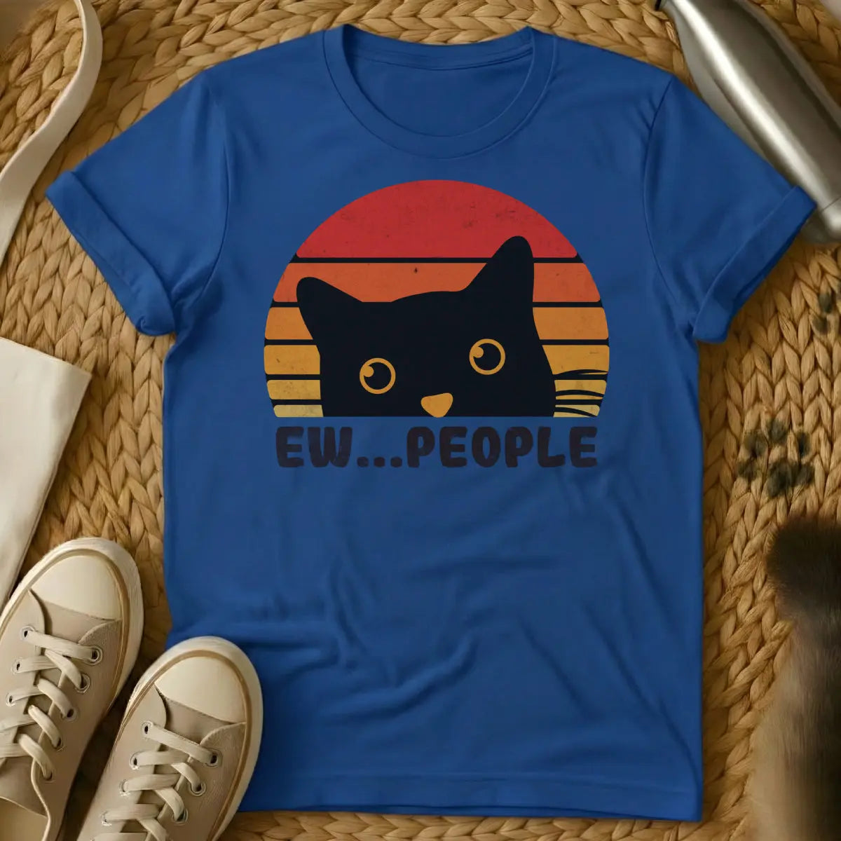 Ew People Cat Shirt - Blue T-Shirt - anti-social club, grumpy cat aesthetic, introvert core