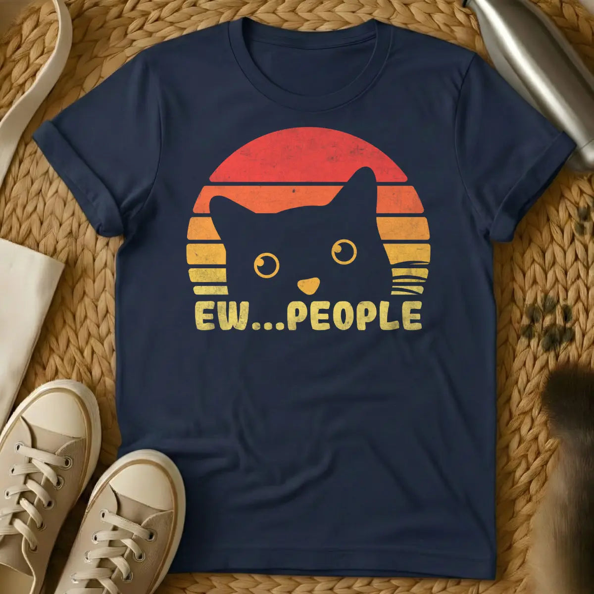 Ew People Cat Shirt - Navy T-Shirt - anti-social club, grumpy cat aesthetic, introvert core
