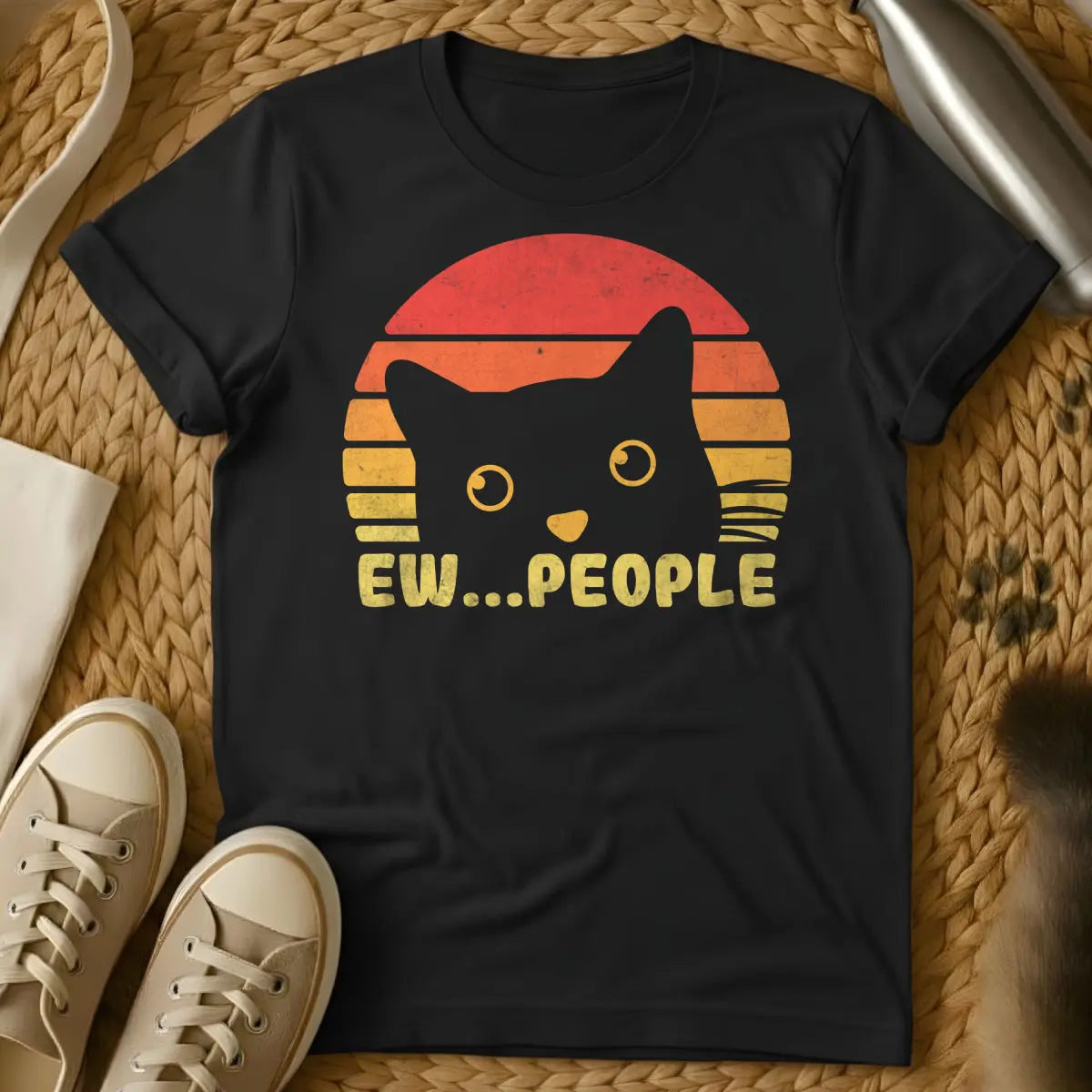 Ew People Cat Shirt - Black T-Shirt - anti-social club, grumpy cat aesthetic, introvert core