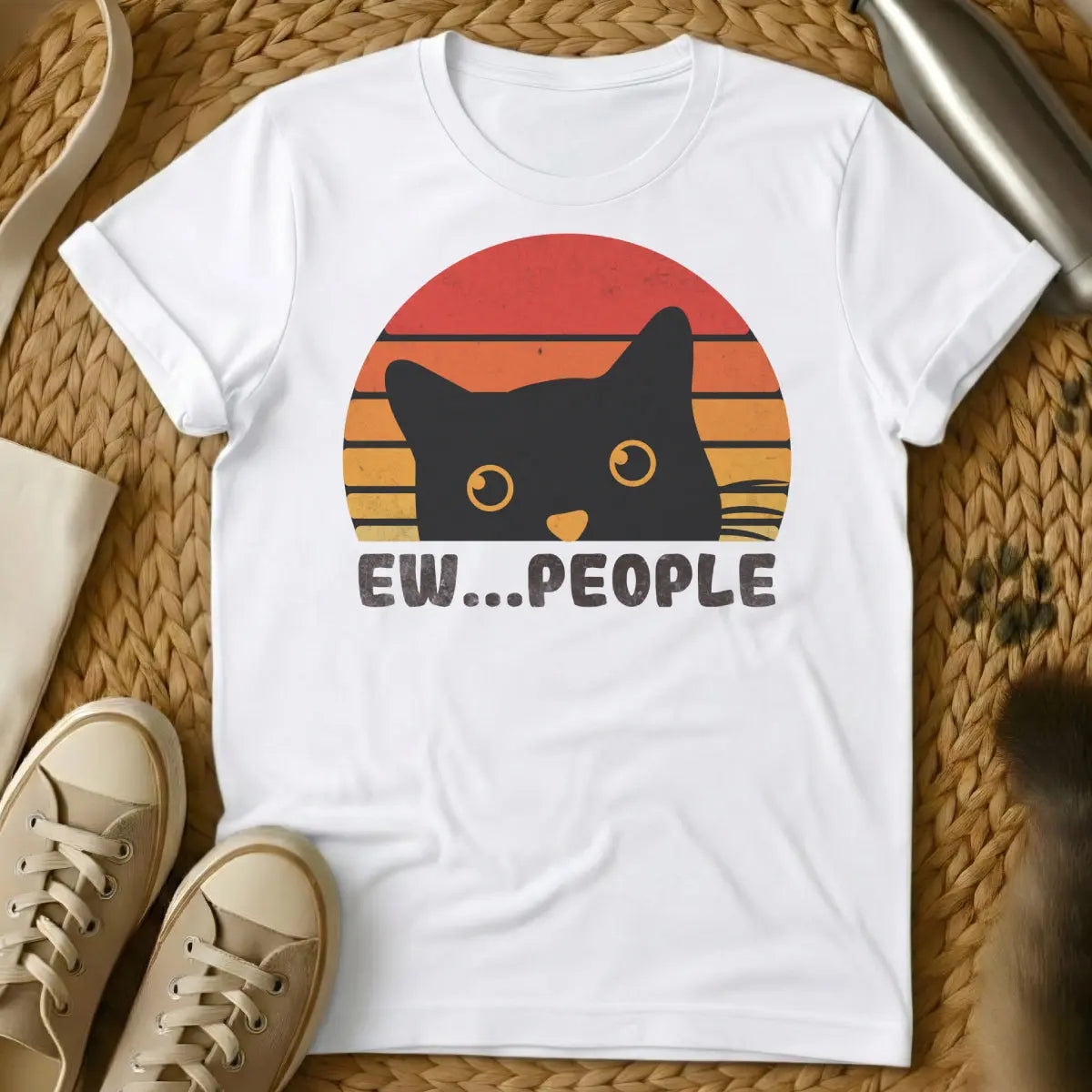 Ew People Cat Shirt - White T-Shirt - anti-social club, grumpy cat aesthetic, introvert core