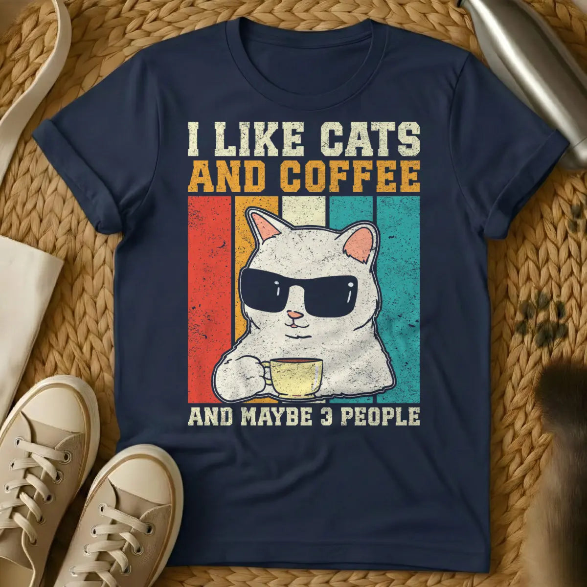 I Like Cats and Maybe 3 People Shirt - Navy Cat T-Shirt