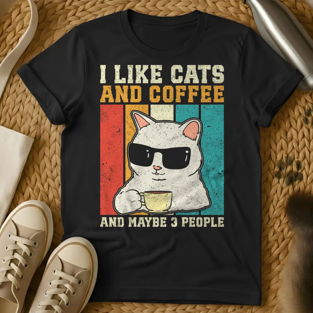 I Like Cats and Maybe 3 People Shirt - Black Cat T-Shirt
