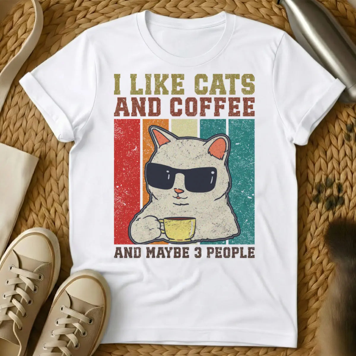 I Like Cats and Maybe 3 People Shirt - White Cat T-Shirt