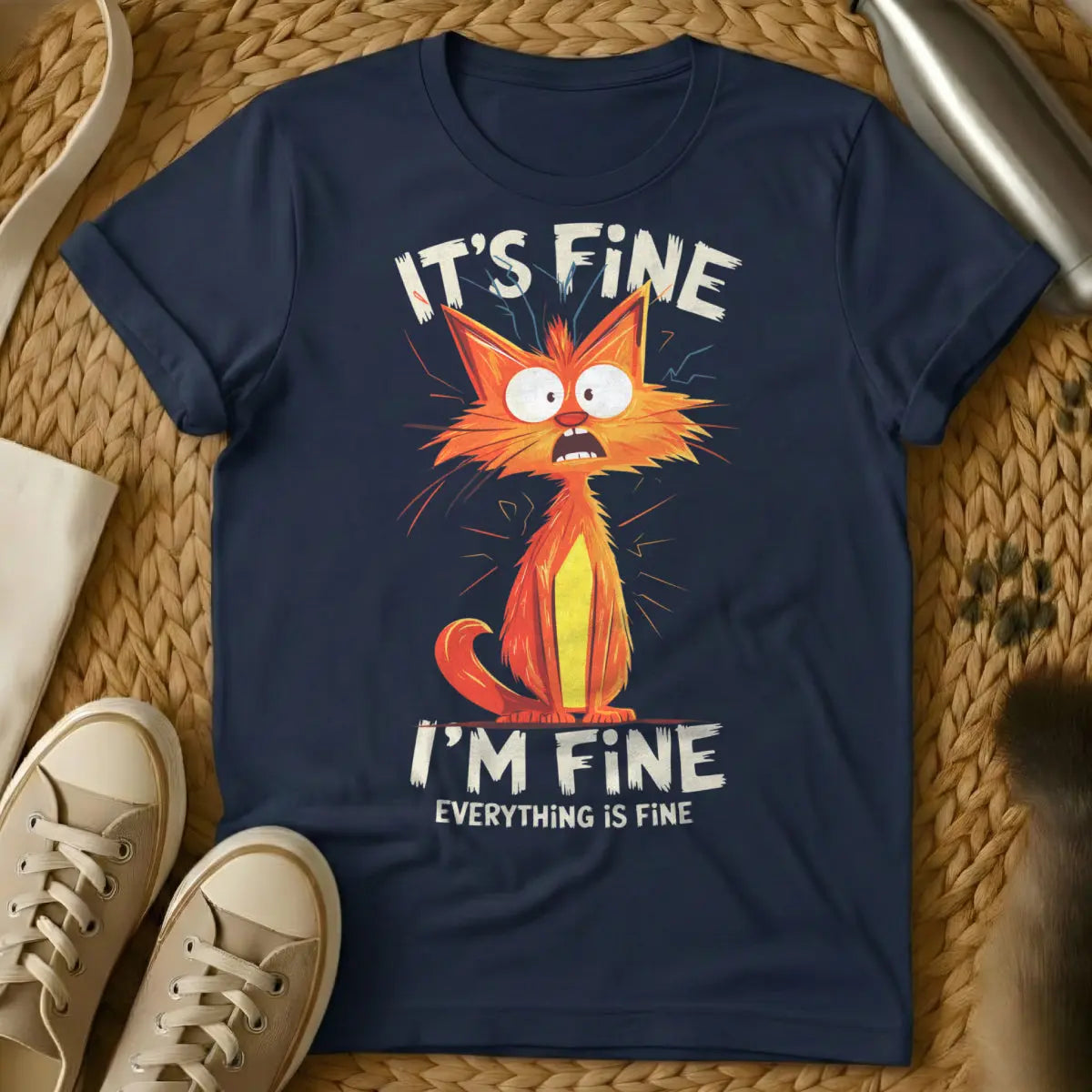 It's Fine Everything's Fine Cat Shirt - Navy Cat T-Shirt