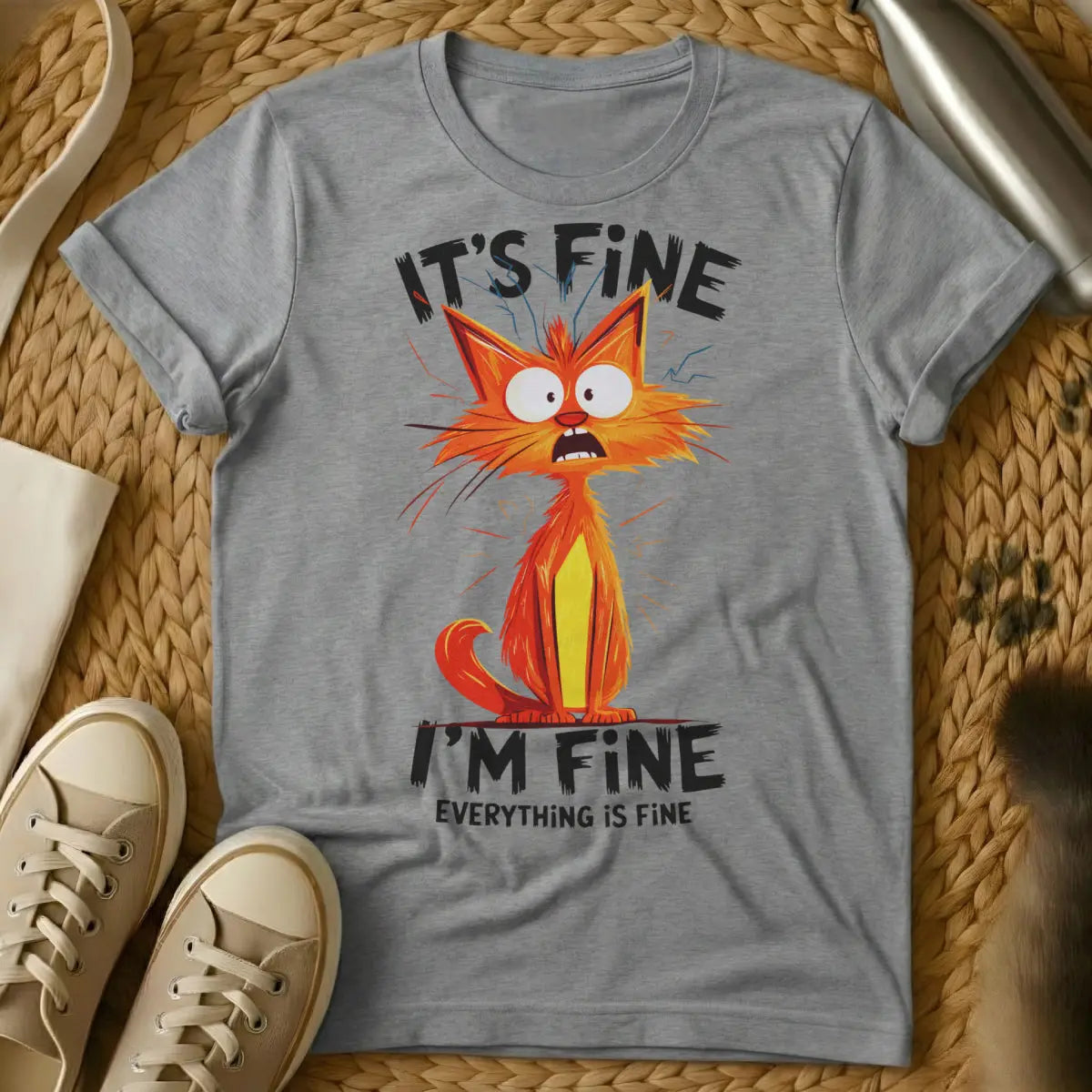 It's Fine Everything's Fine Cat Shirt - Gray Cat T-Shirt