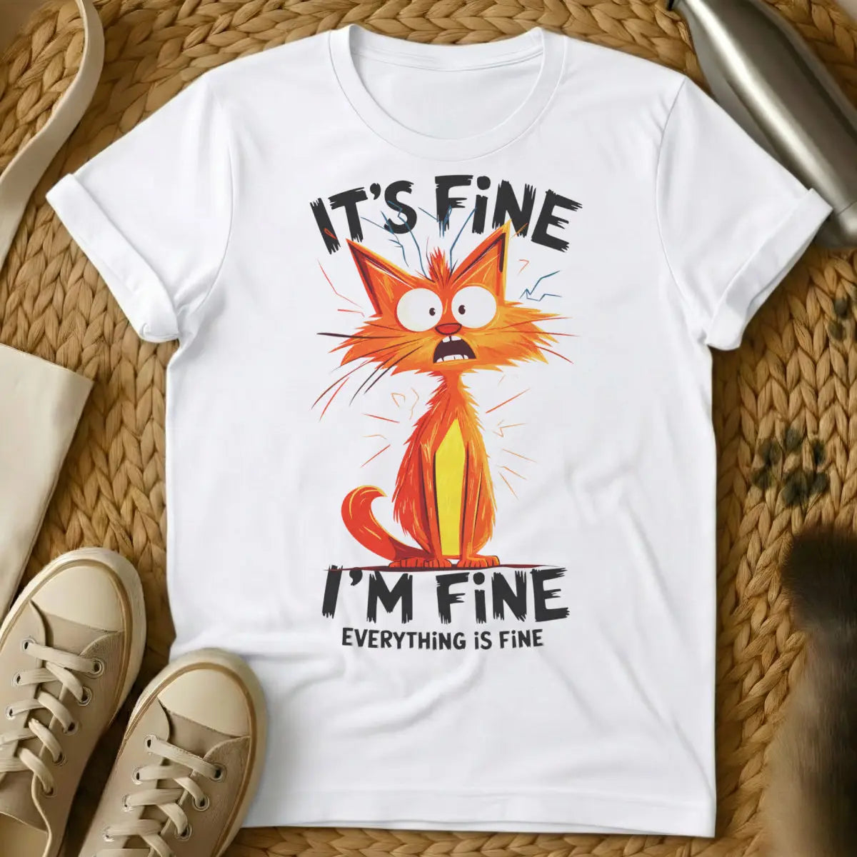 It's Fine Everything's Fine Cat Shirt - White Cat T-Shirt