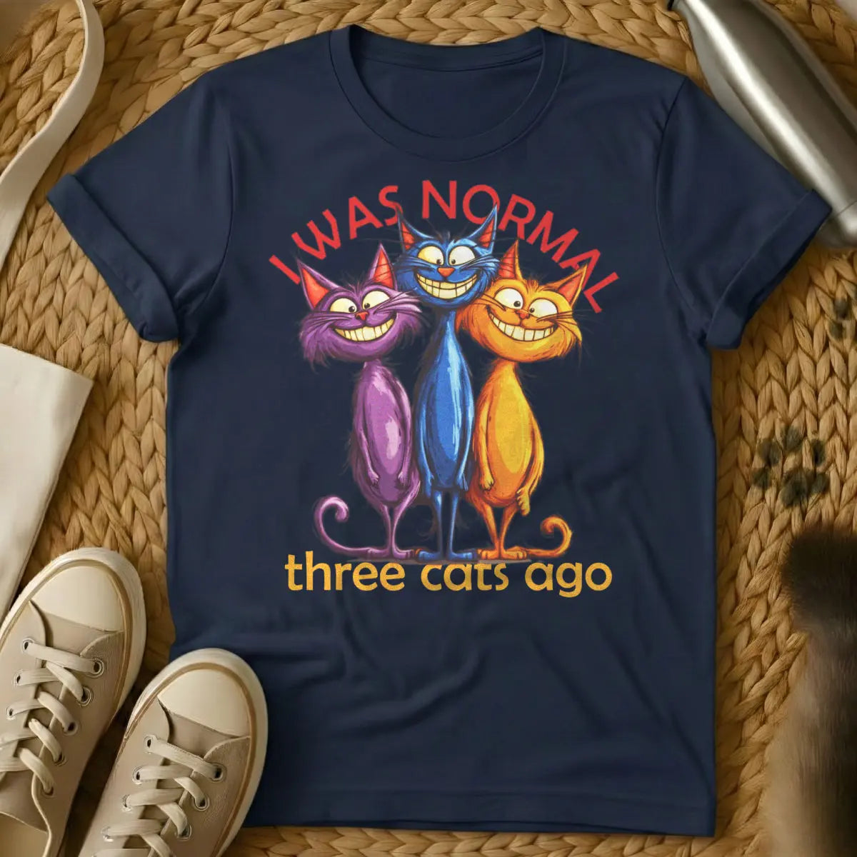 I Was Normal Three Cats Ago Cat Tee - Navy Cat T-Shirt
