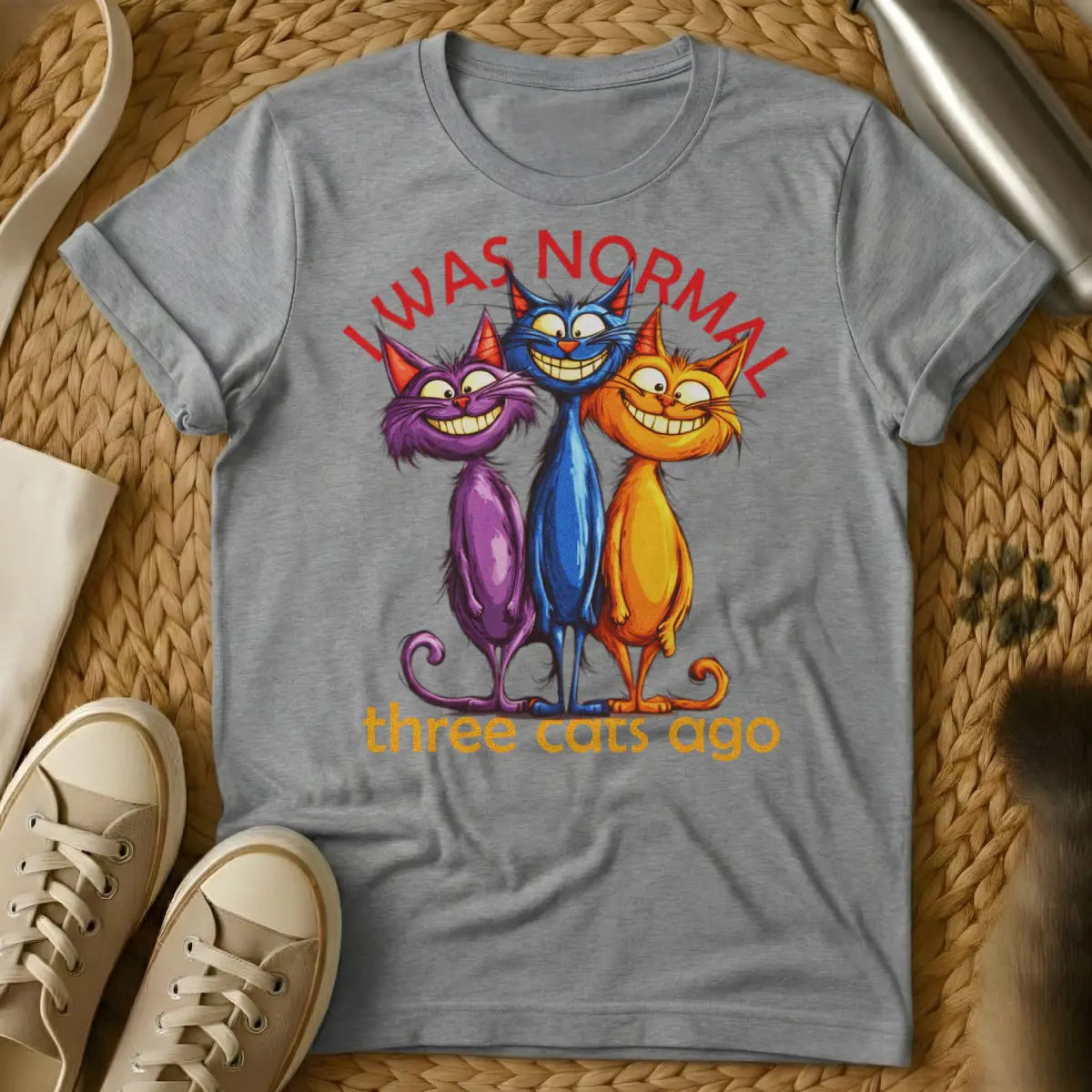 I Was Normal Three Cats Ago Cat Tee - Gray Cat T-Shirt