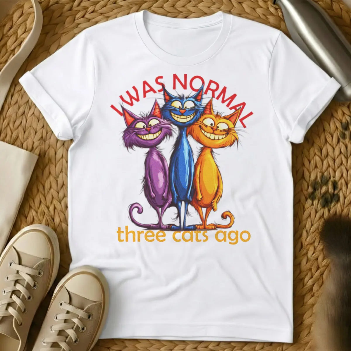 I Was Normal Three Cats Ago Cat Tee - White Cat T-Shirt