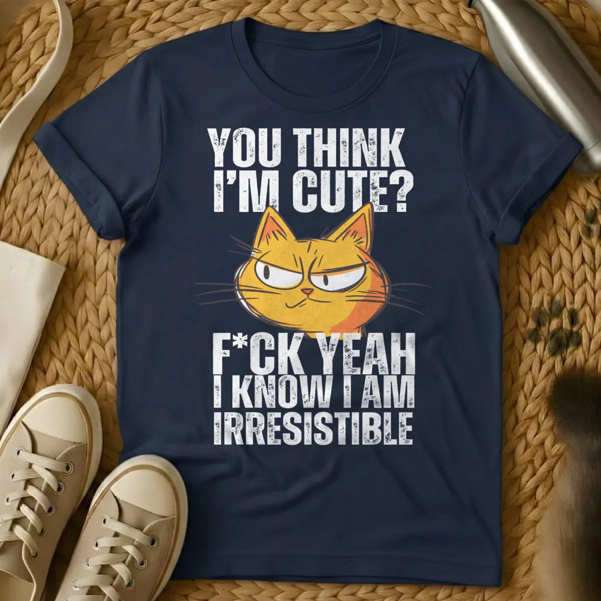 Funny Cat Shirt - Navy T-Shirt - cat logic humor, crazy cat person humor, feline antics apparel