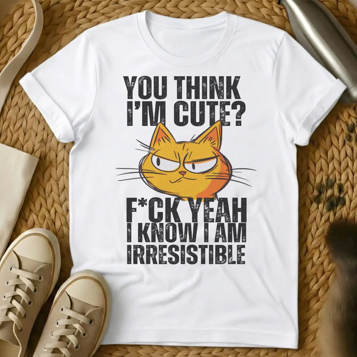 Funny Cat Shirt - White T-Shirt - cat logic humor, crazy cat person humor, feline antics apparel