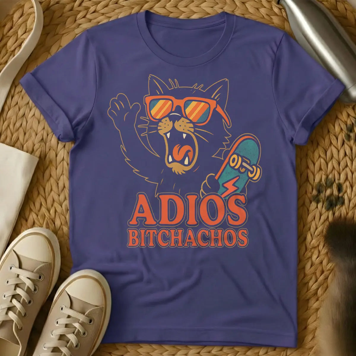 Adios Bitchachos Cat Shirt - Purple T-Shirt - cat mic drop, dramatic cat farewell, feline diva exit