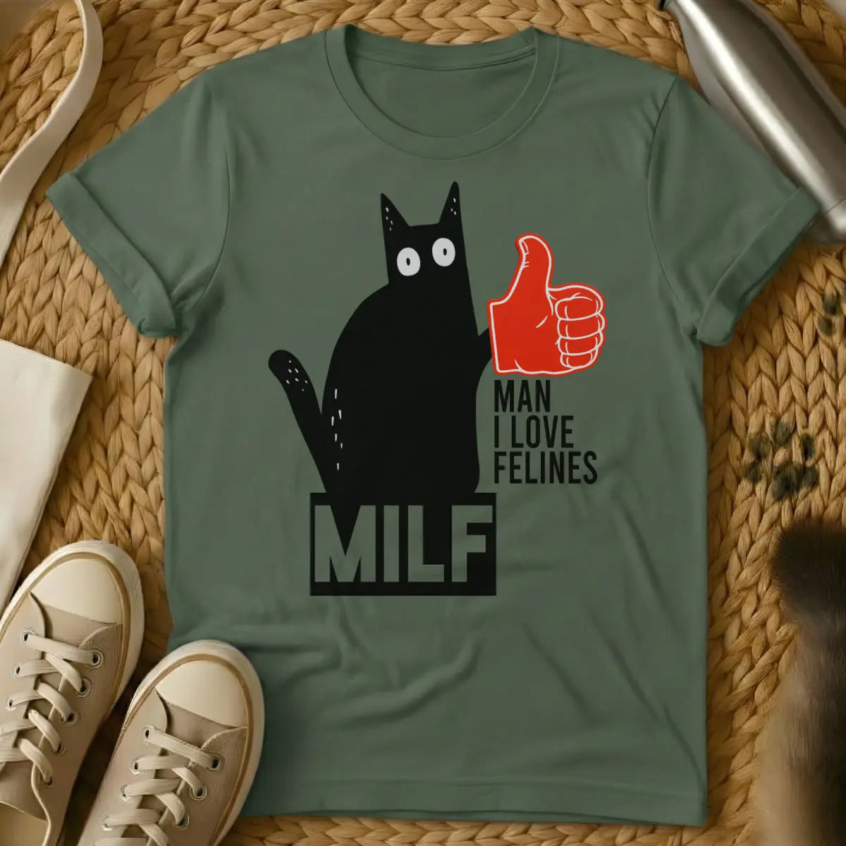 MILF Cat Shirt - Military Green Cat T-Shirt