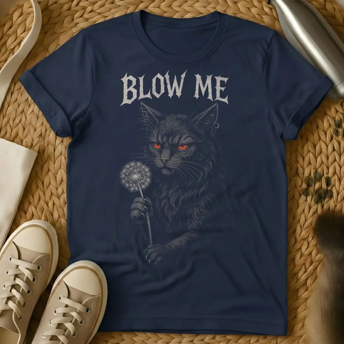 Blow Me Cat Shirt - Navy T-Shirt - cat nose boop culture, cat owner inside joke, feline affection connoisseur