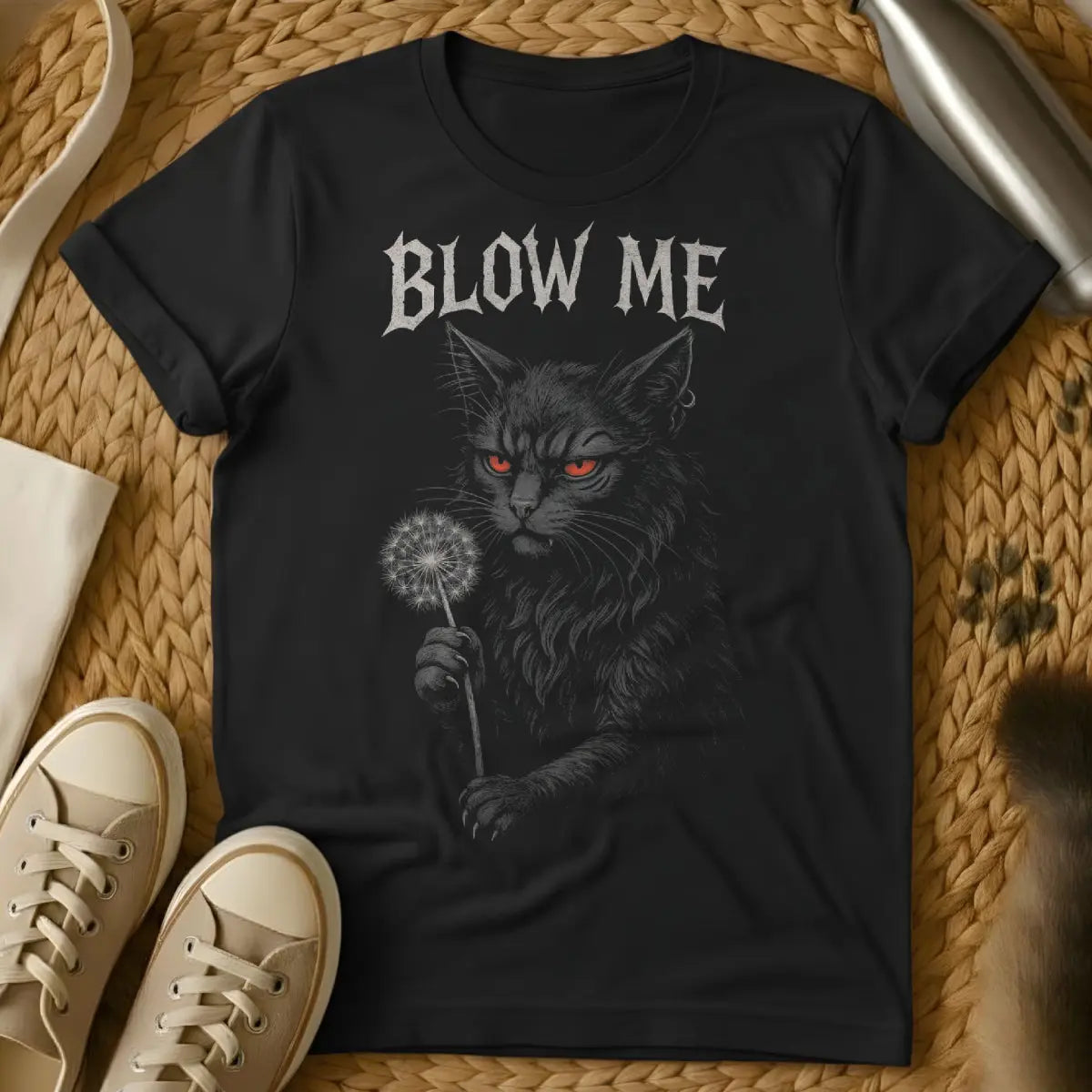 Blow Me Cat Shirt - Black T-Shirt - cat nose boop culture, cat owner inside joke, feline affection connoisseur