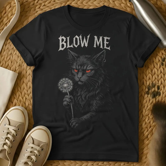 Blow Me Cat Shirt - Black T-Shirt - cat nose boop culture, cat owner inside joke, feline affection connoisseur