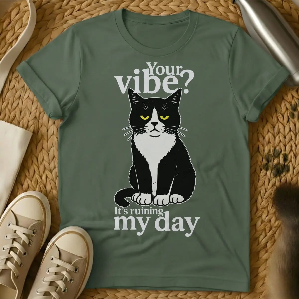 Vibe Cat T-Shirt - Military Green Cat T-Shirt
